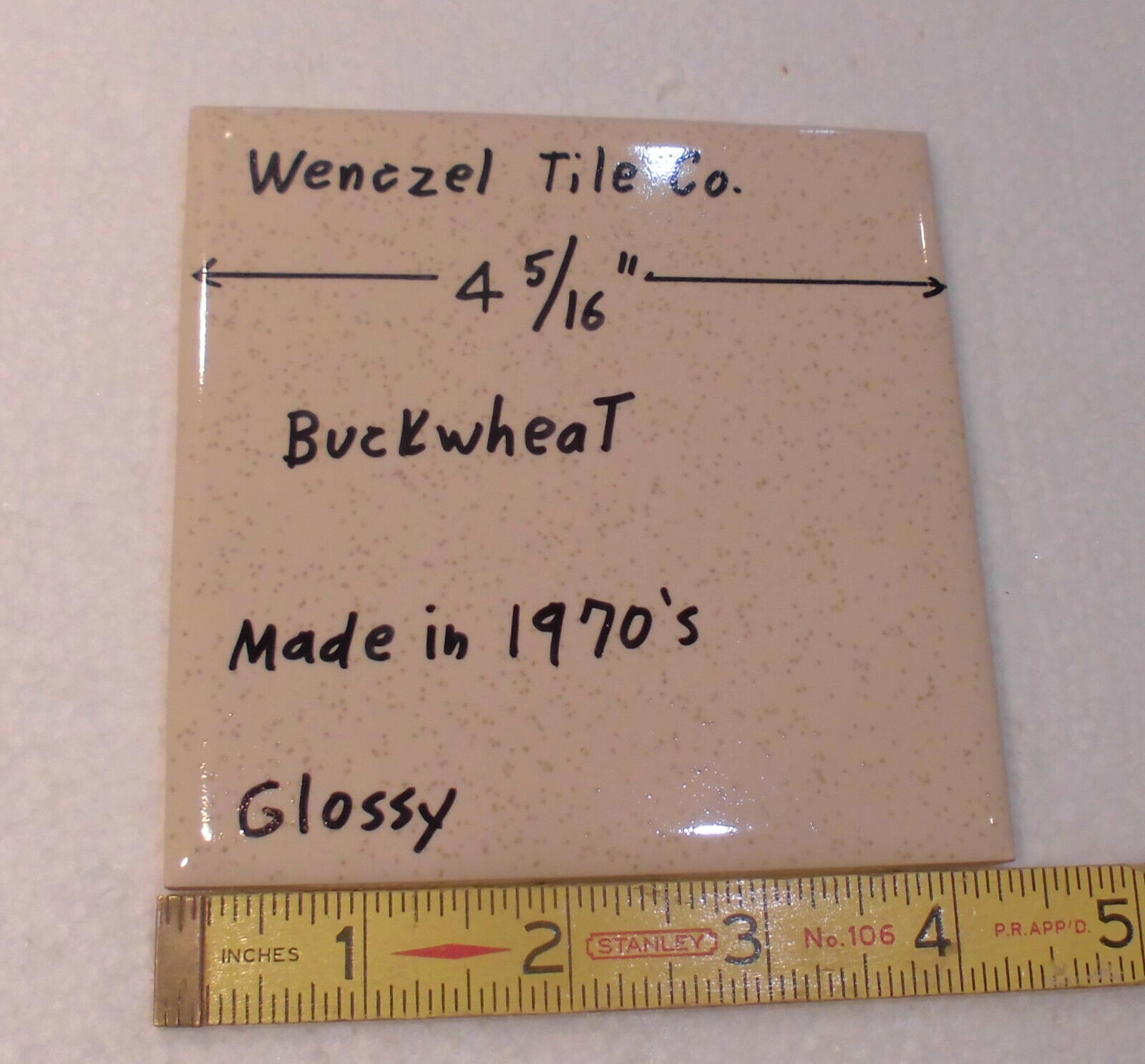 1 pc. Oatmeal – Buckwheat: 4-5/16″ Ceramic Tile by Wenczel Co. Made 1970’s New