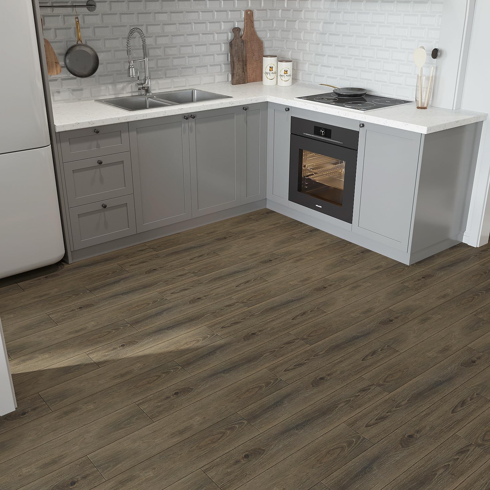 VaryPaper 36”x6” 20 Pcs Natural Brown Wood Vinyl Flooring Peel and Stick Floor