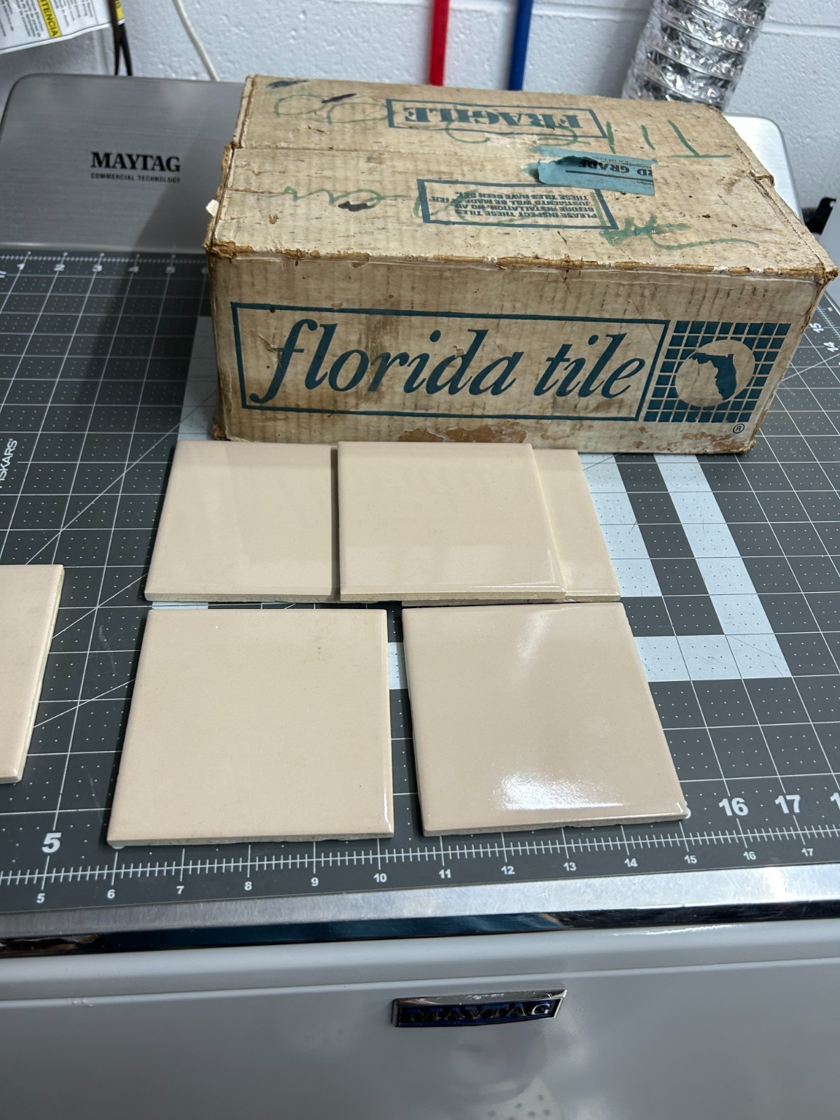 NOS 6-PACK lot VINTAGE FLORIDA TILE 4-3/8″ FAWN BEIGE #22/23 Ceramic Tile 1962