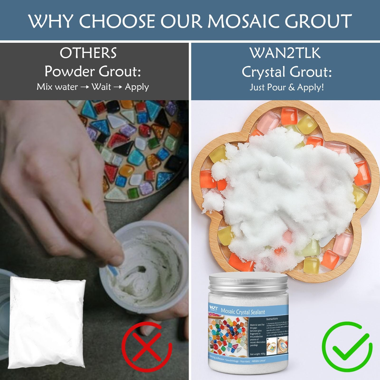WAN2TLK White Mosaic Crystal Grout 400g, Mosaics Tile Tools, No Need to add W…
