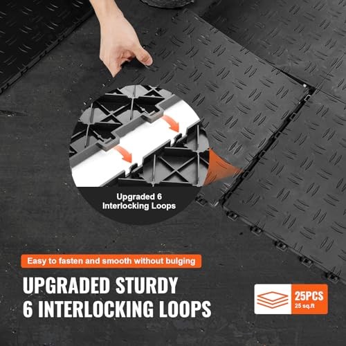 Garage Floor Tiles 12 x 12 x 0.53 inch, Interlocking Design 50 Pack Tile Black