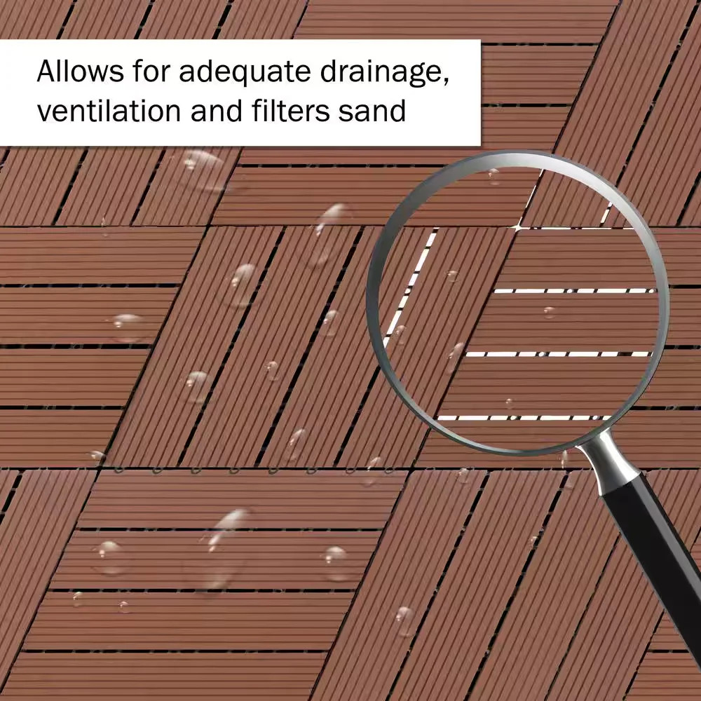 1×1 Patio Deck Tiles Wood Polypropylene Interlocking Flooring Brown 6 Pack