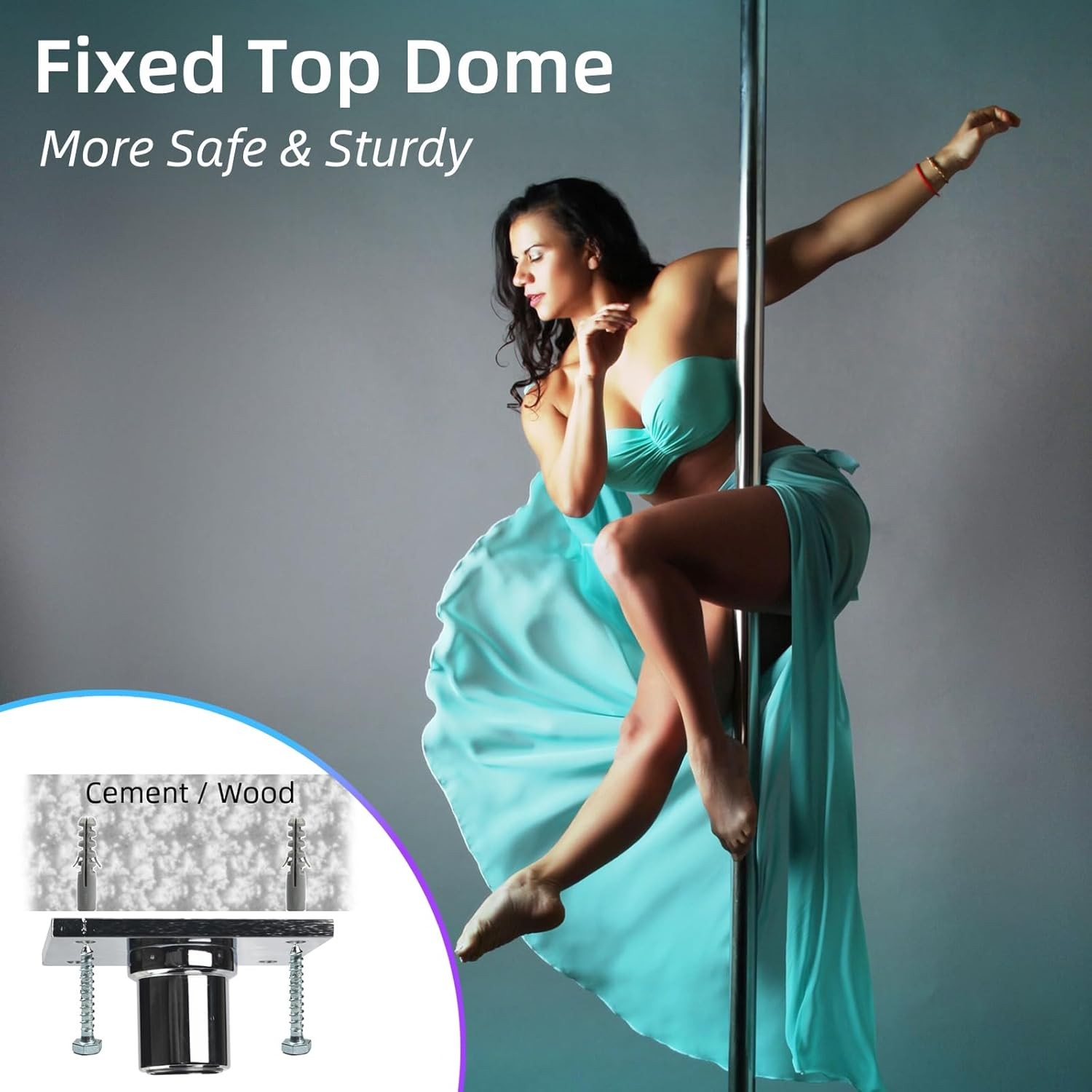 PRIOR FITNESS Permanent Fixed Dance Pole Kit, Professional 45mm Silver