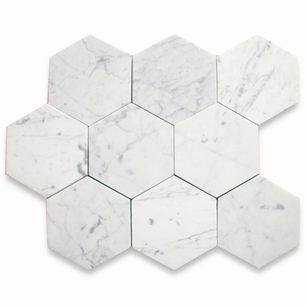 C36H 6″ Hexagon Honed Carrara White Marble Venato Carrera Bianco Tile