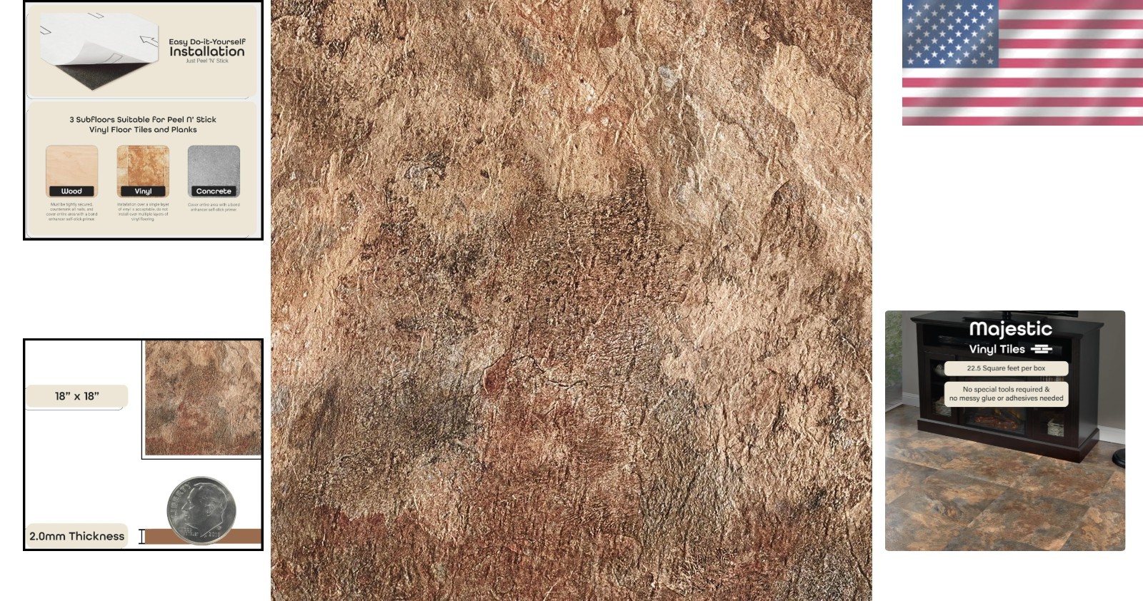 Majestic Self Adhesive 18-Inch Square Vinyl Floor 18″X18″ Rustic Copper Slate