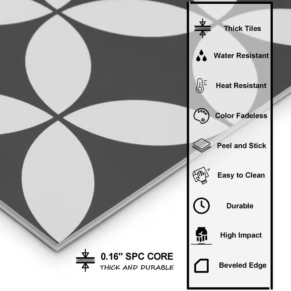 Patterned Gray 9 In. X 9 In. SPC Coin Peel and Stick Backsplash Wall and Floor T