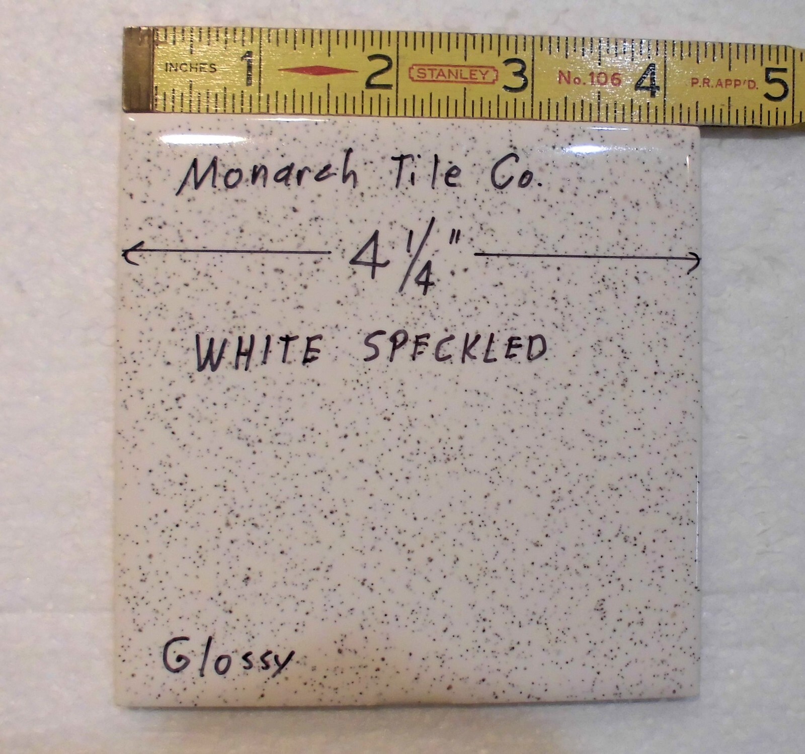 1 pc. White Speckled: 4-1/4″ Glossy Ceramic Tile by Monarch Co., salt & pepper