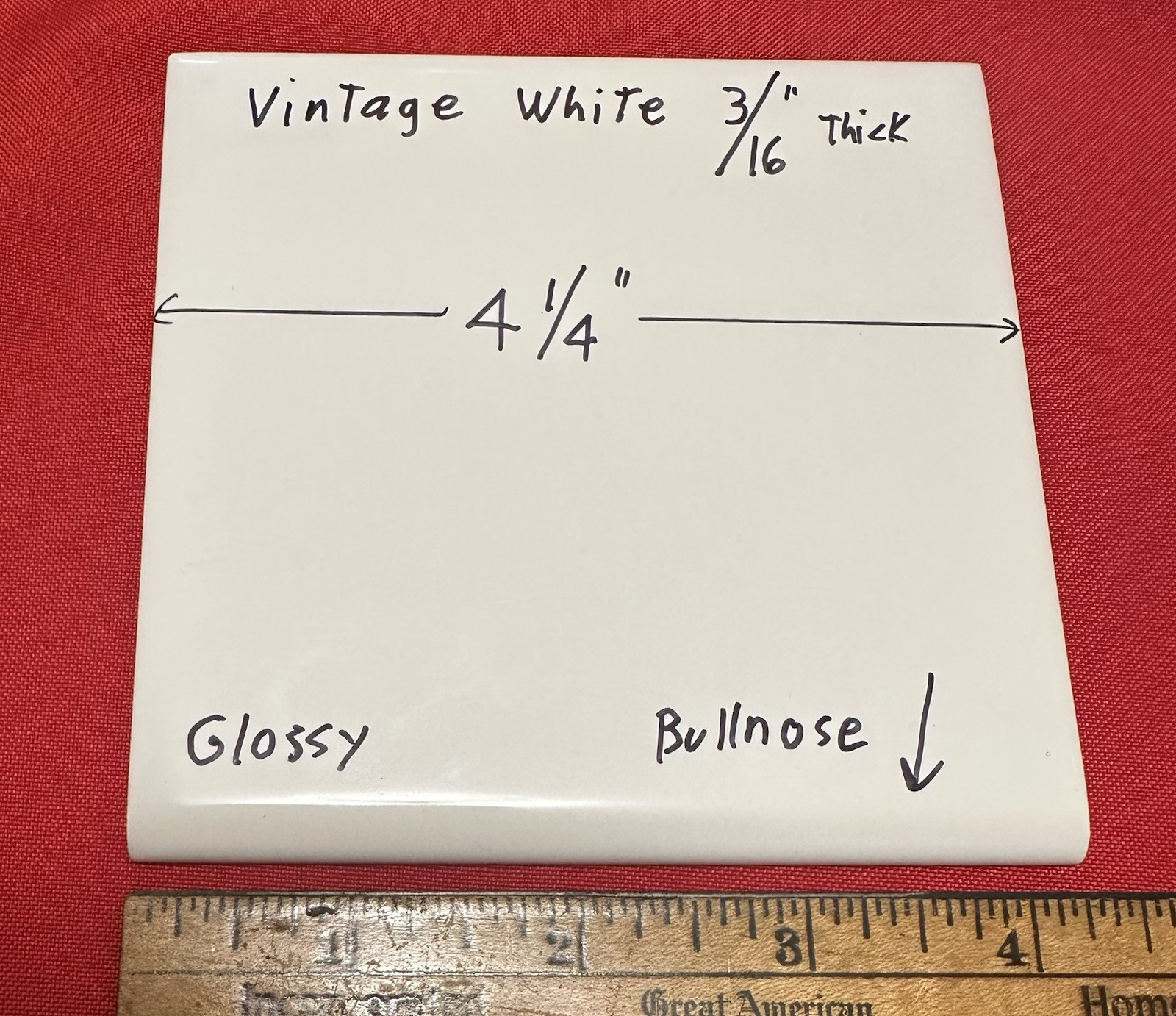 1 pc. 3/16″ Thickness: Vintage White 4-1/4″ Glossy Ceramic Bullnose Trim Tile