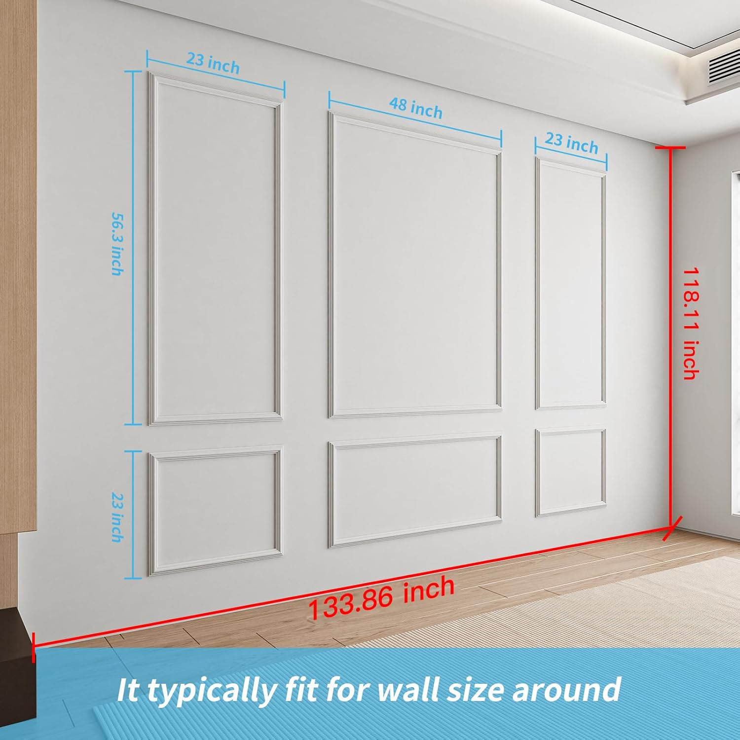 Pre-Cut Wall Molding Set of 6 Pcs, Ready-To-Assemble Wainscoting Panels for Inte