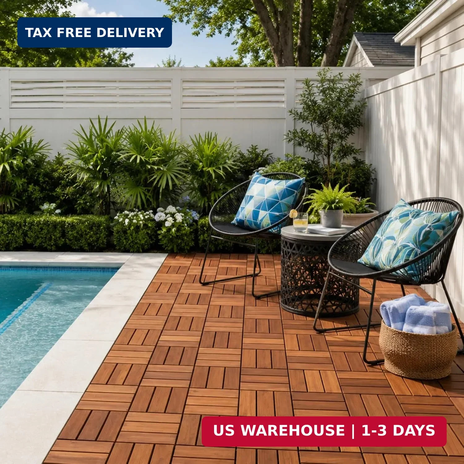 THYOI Premium Deck Tiles, Patio Flooring – Set 10 Pcs 12″x12″x0.9″ Interlocking