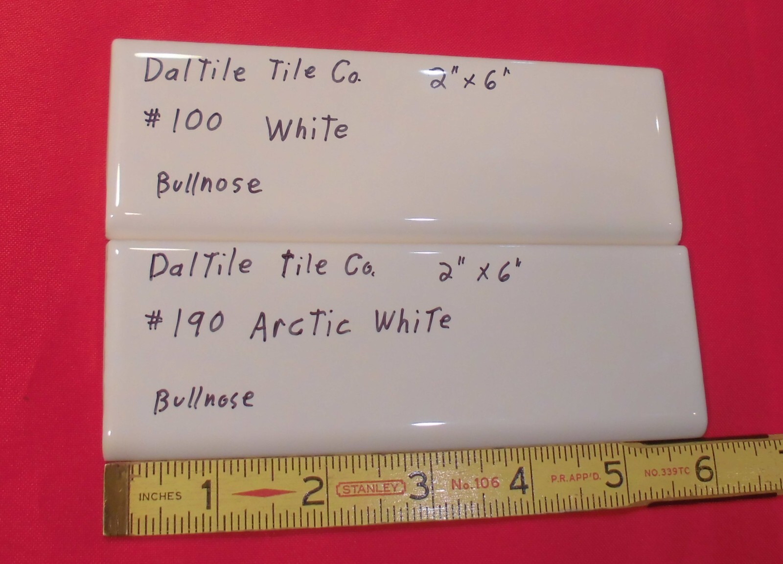 1 pc. Glossy White #100: 2″ X 6″ Bullnose Ceramic Tiles by Daltile, New Stock