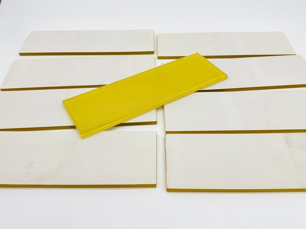 LOT of 9 Unused Yellow Glass 12″ X 4″ X 1/4″ Backsplash Subway Wall Tiles