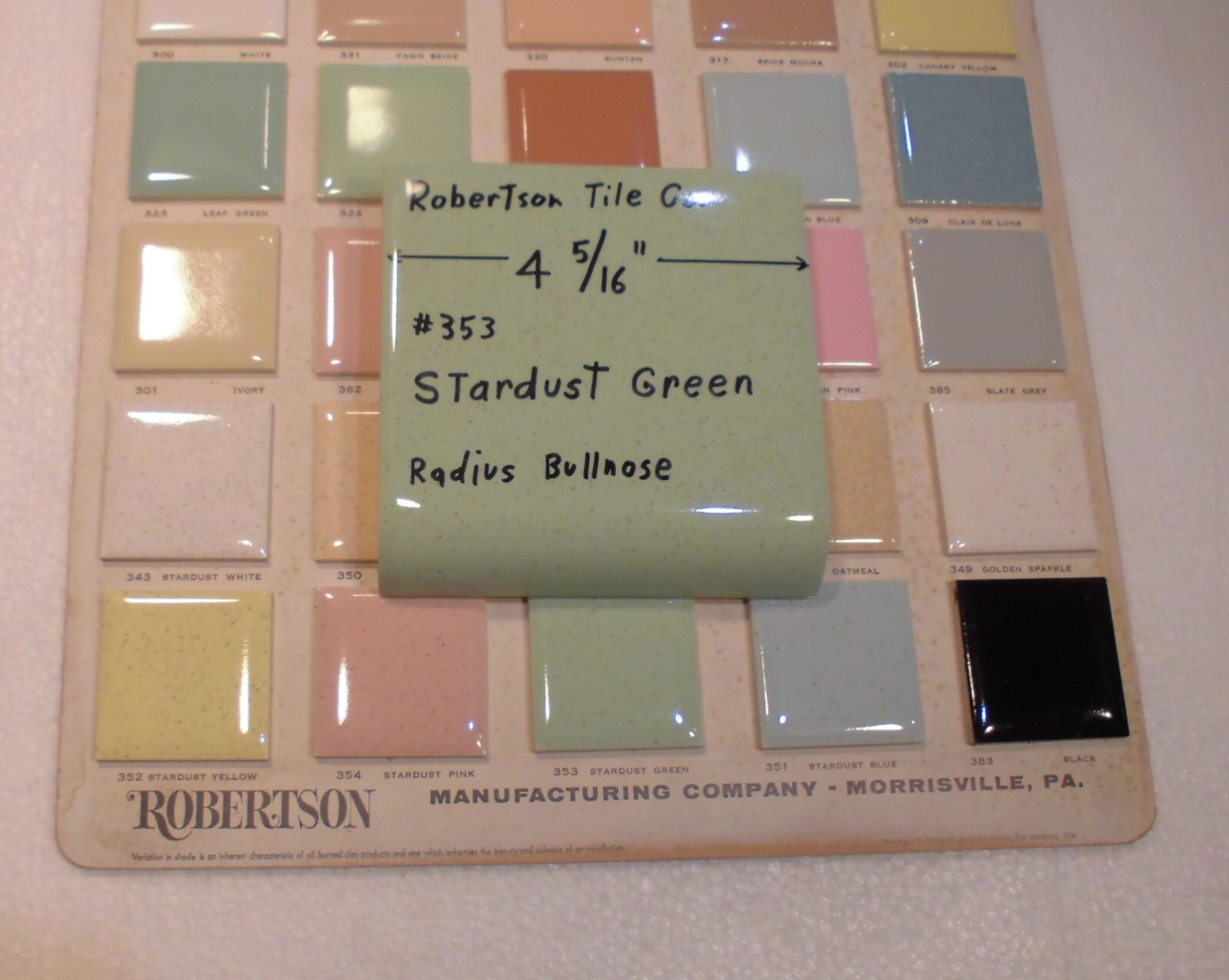 1 pc. Radius Bullnose; Stardust Green: Glossy Ceramic Tile by Robertson 4-5/16″