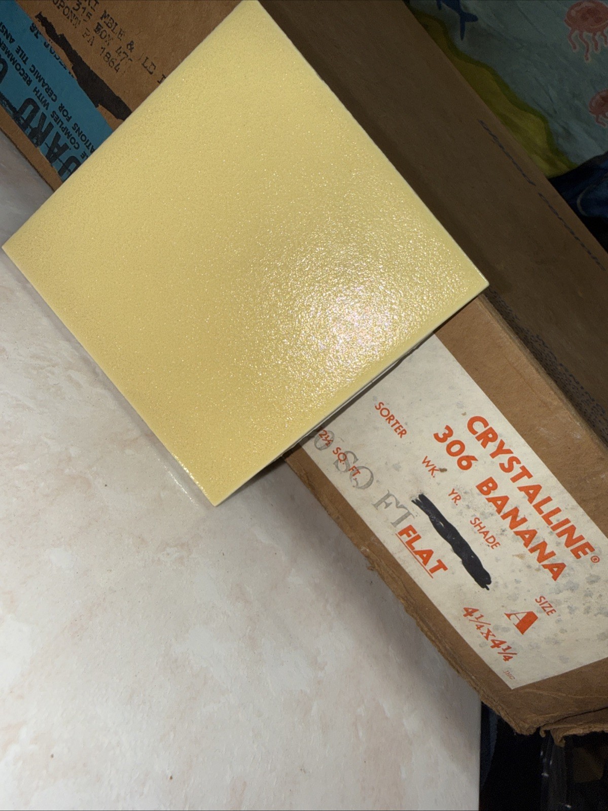 NOS American Olean Crystalline 306 Banana 4-1/4” Ceramic Tile 20 Sq Ft/Box USA