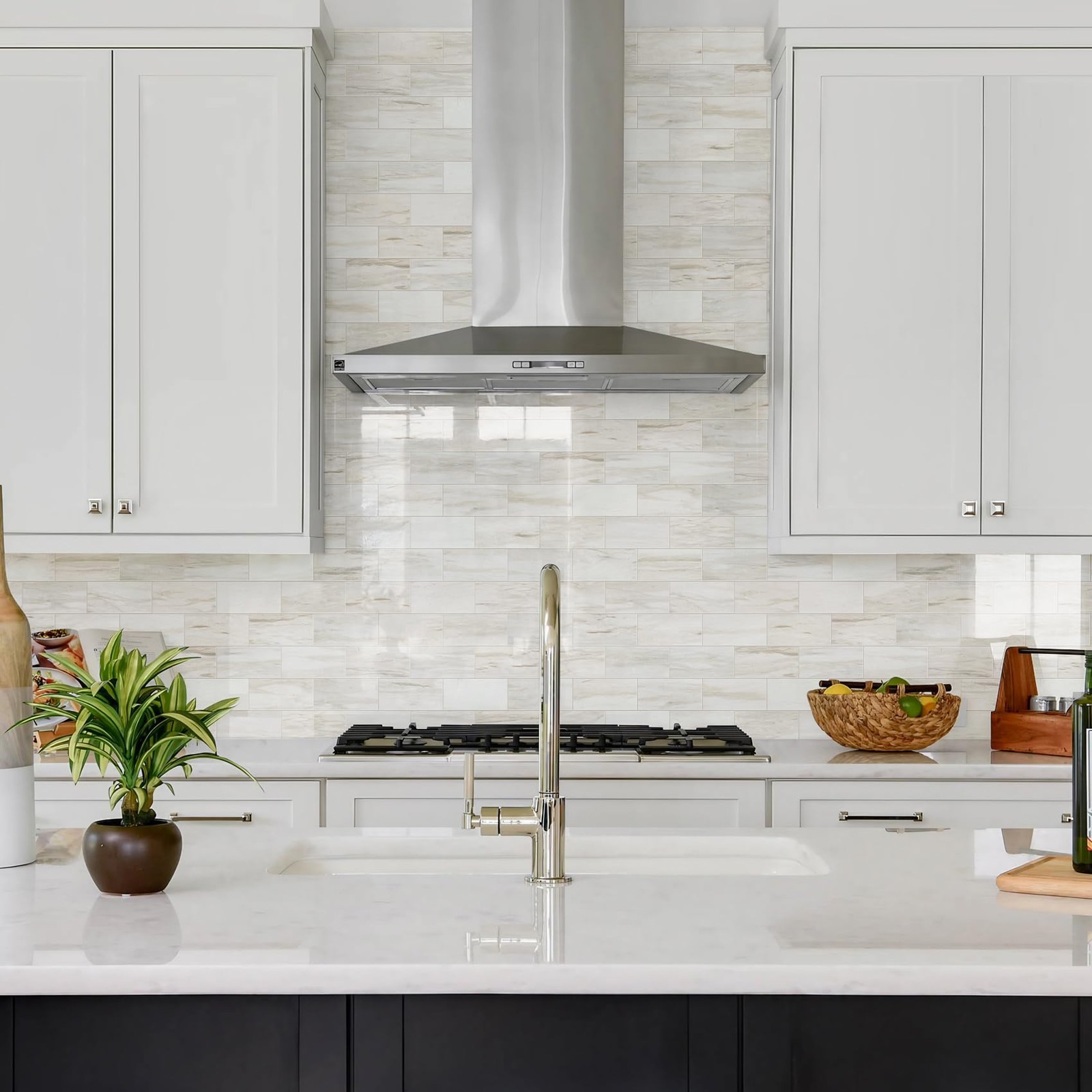 4-Piece Glossy Wooden Marble Grain Peel and Stick Backsplash Tile,3”x6” PVC…