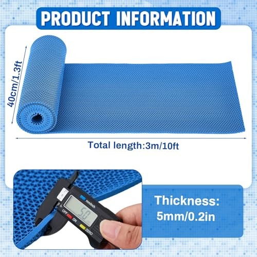 1.3×10 ft Non‑Slip Pool Drainage Floor Mat, 16″ x 118″ (Rectangular) Blue