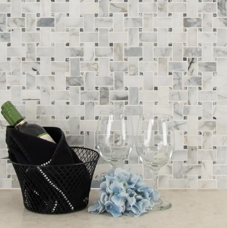 MSI Calacatta Cressa Basket Weave 11.38×12.38 Honed Marble Look Floor Wall Tile