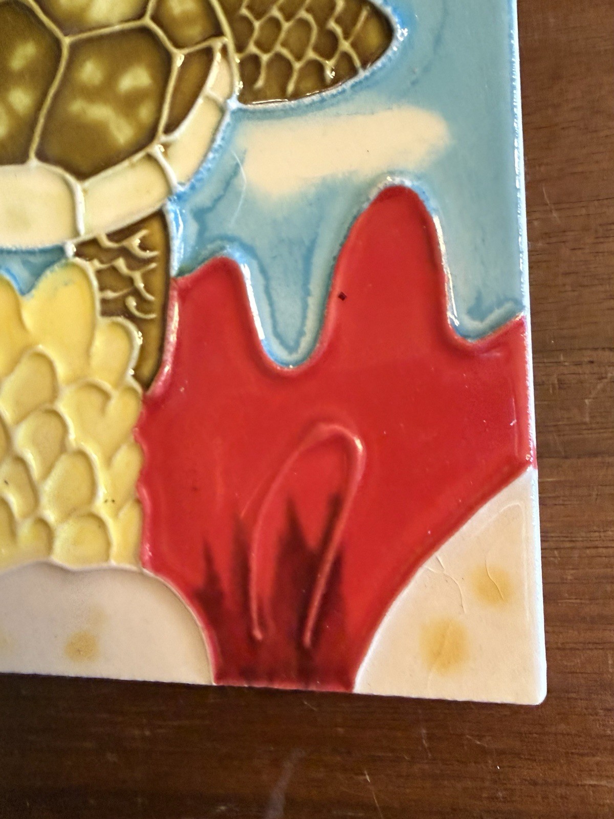 Sea Turtle Swimming in Coral Seaweed Coastal 6 X 6 Square Ceramic Tile Scene