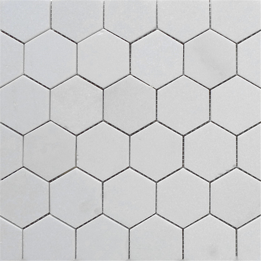 T32XH Thassos White Marble Hexagon Mosaic Tile 2 inch Honed