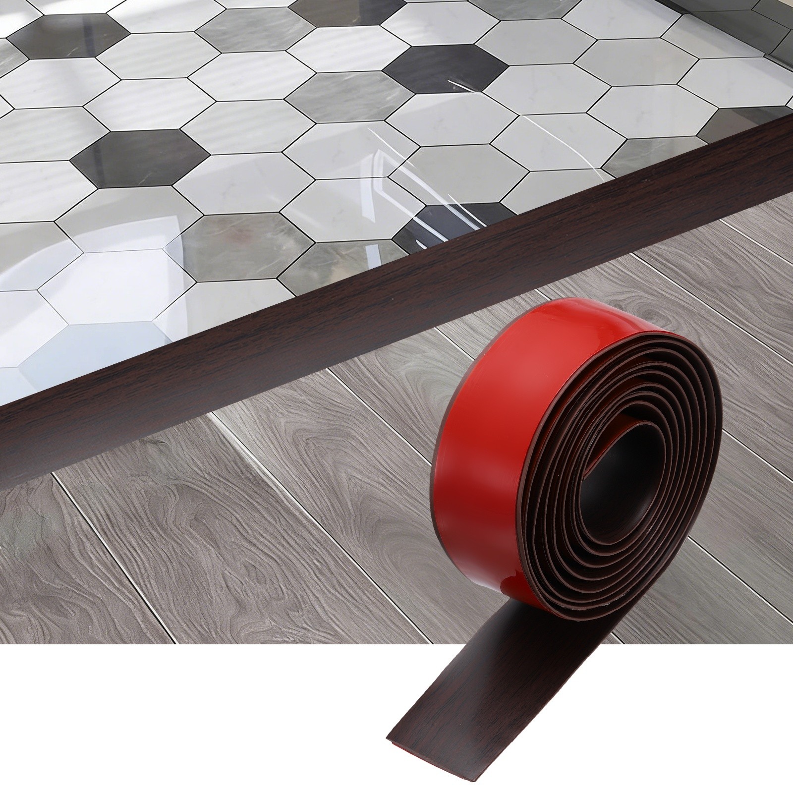 Floor Transition Strip, 6.5FT x 1.57″ x 0.14″ Wood Grain Strips, Coffee Color