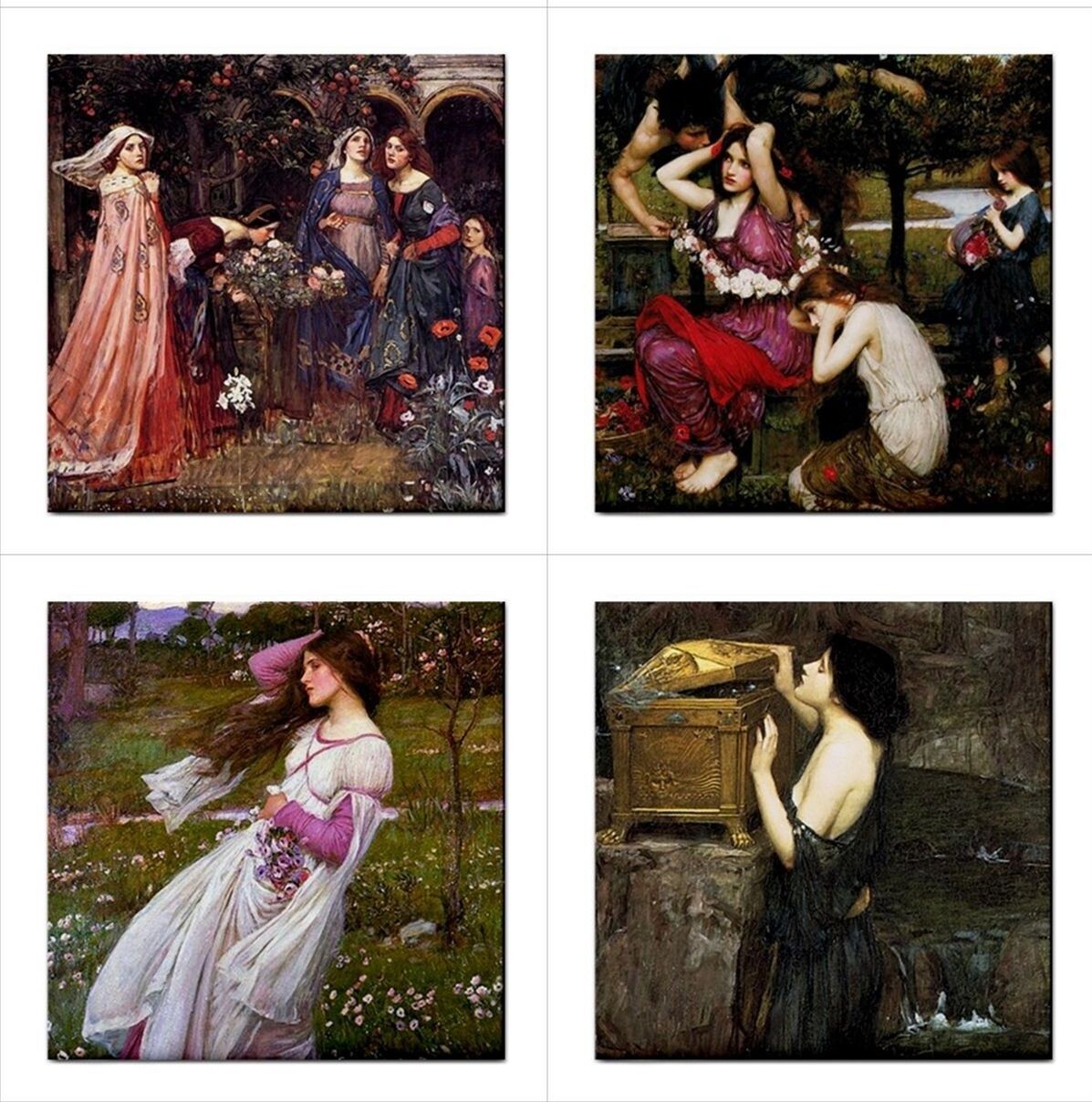 Ceramic Tiles John William Waterhouse Vintage Female Art Backsplash 16 Tile Set