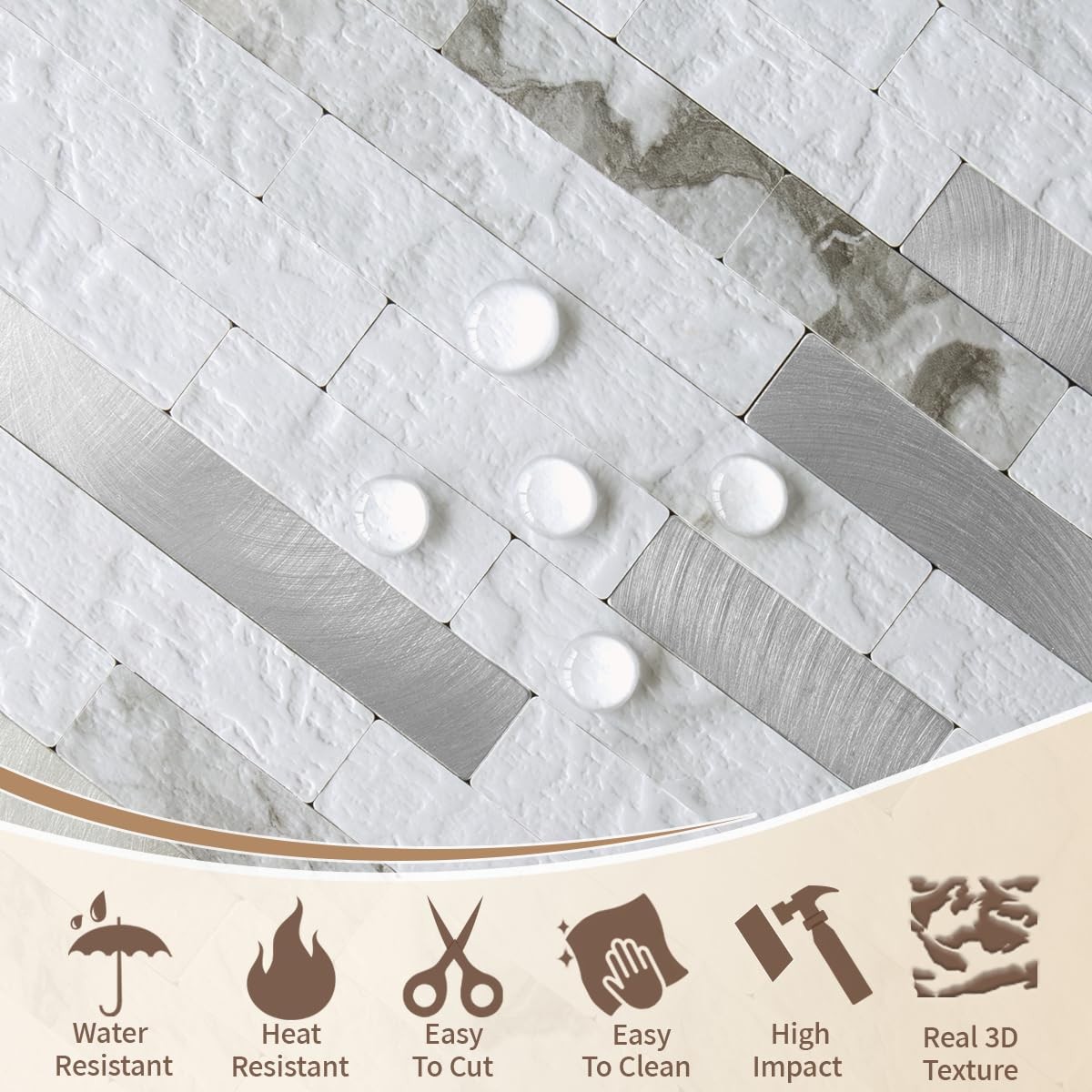 20 Sheets White Marble Peel and Stick Backsplash Tile, Faux Stone PVC Mixed M…