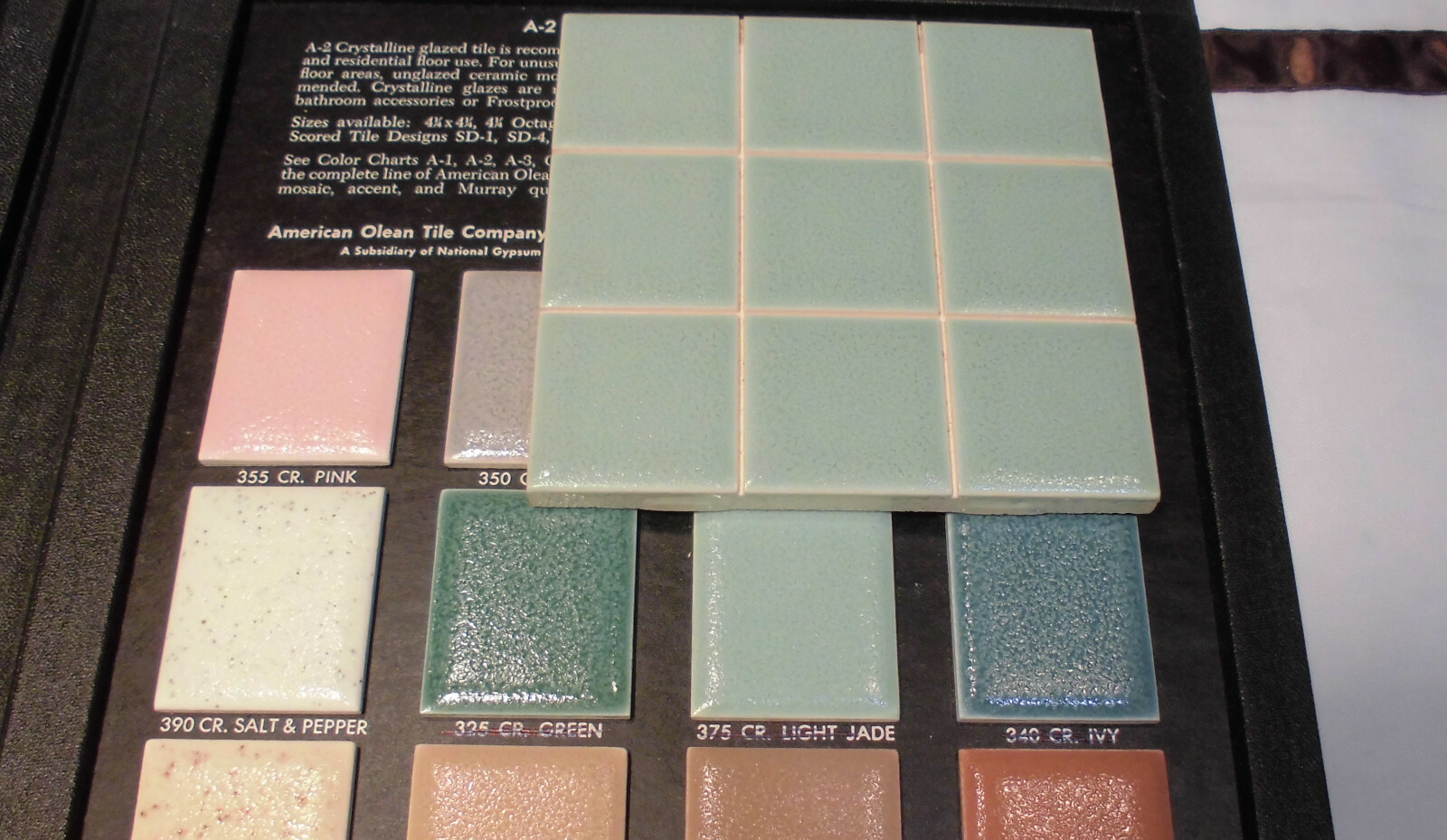 1 pc. 4-1/4″ Ceramic Tile *Light Jade* Scored 9ths Crystalline; Greenest -Blue