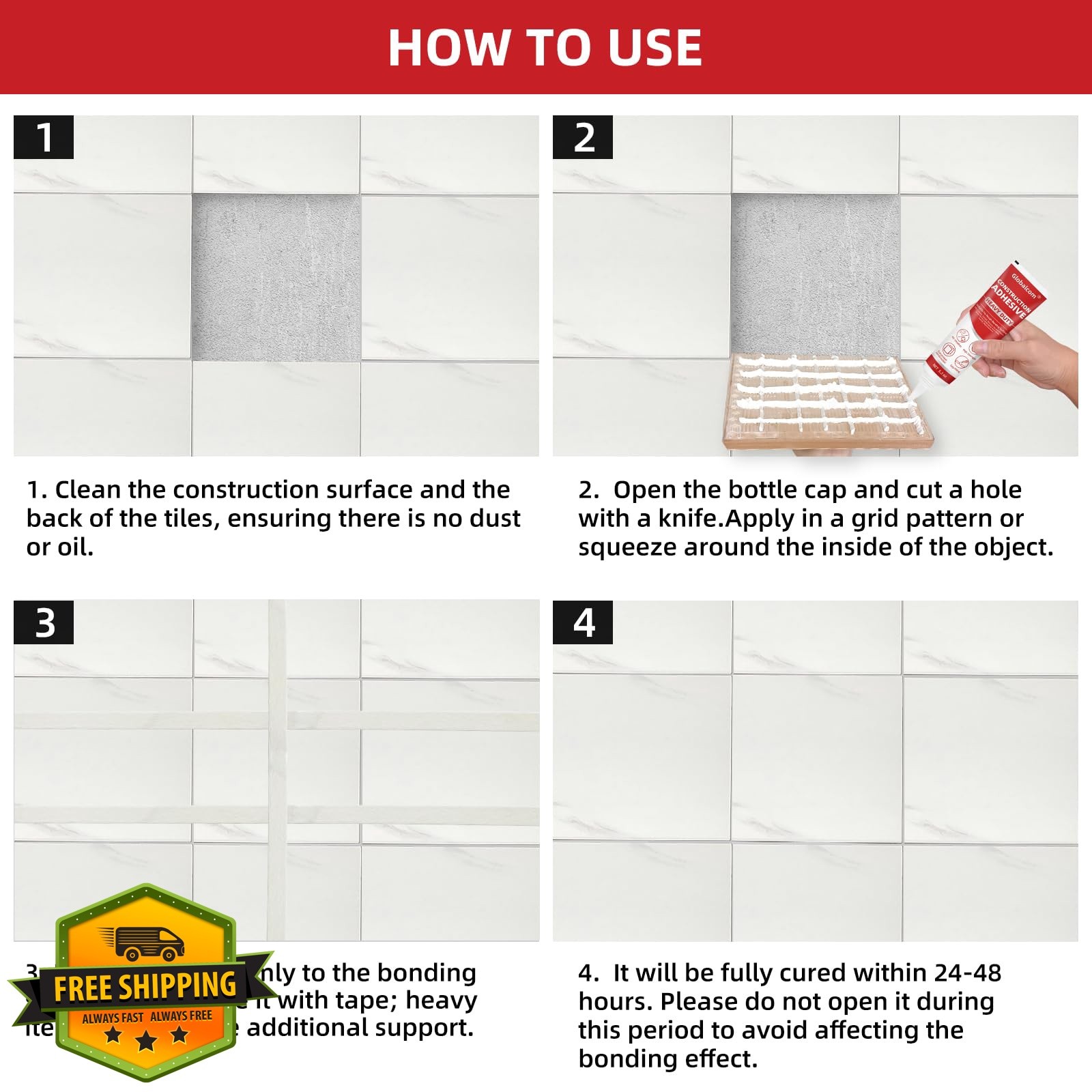Globalcom Adhesive Tile Stone White 5.3oz