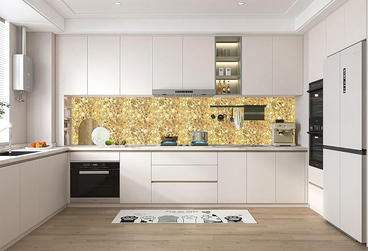 Gold Penny Round Bubble Tiles for Kitchen Backsplash & Bathroom Floor (5 Sheets)