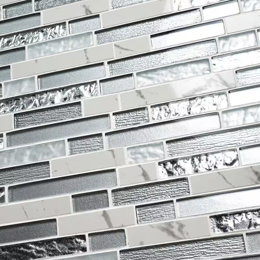 Whistler Ice Interlocking 11.81 In. X 12 In. X 8Mm Glass Mesh-Mounted Mosaic Til