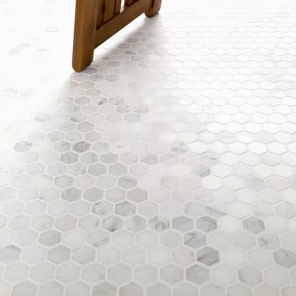 Greecian White 12 X 12 In. X10 Mm Honed Marble Hexagon Mosaic White Classic Patt