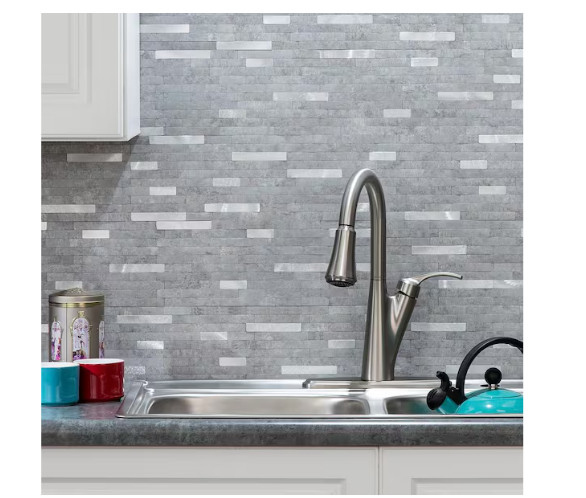 Aspect AC004 Collage 11.75″x12″ Metal & Composite Peel/Stick Backsplash, Cloud