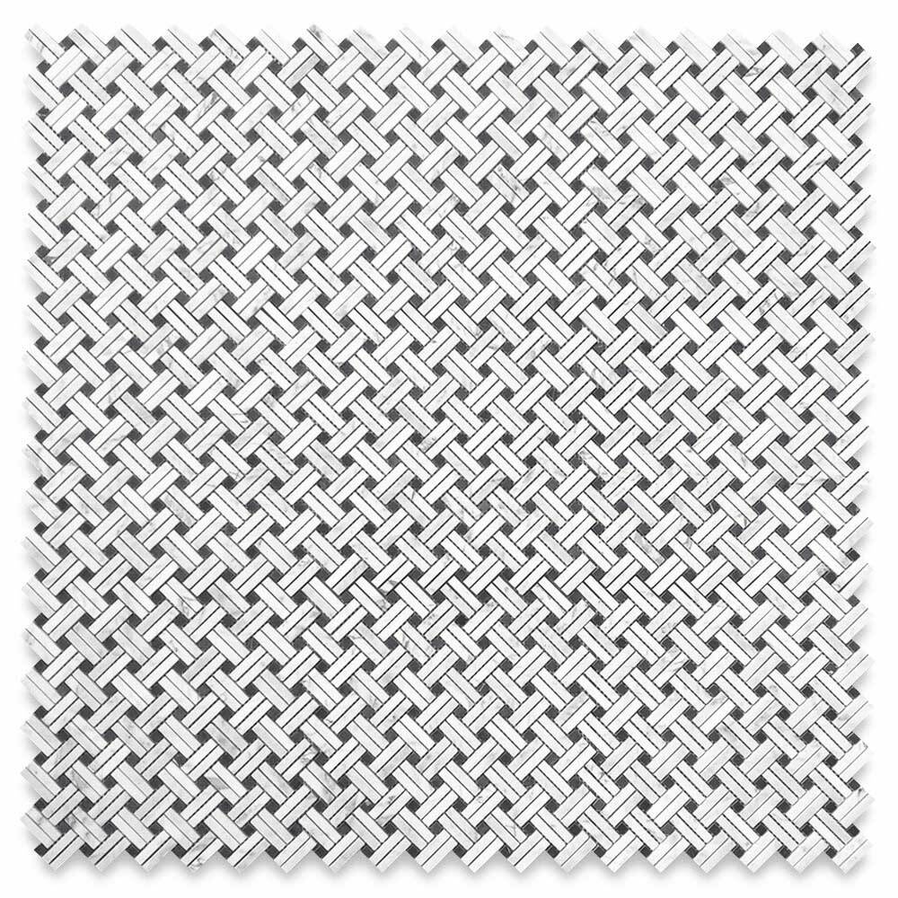 C691XH Carrara White Diagonal Basket Weave Stanza Marble Mosaic Tile Honed