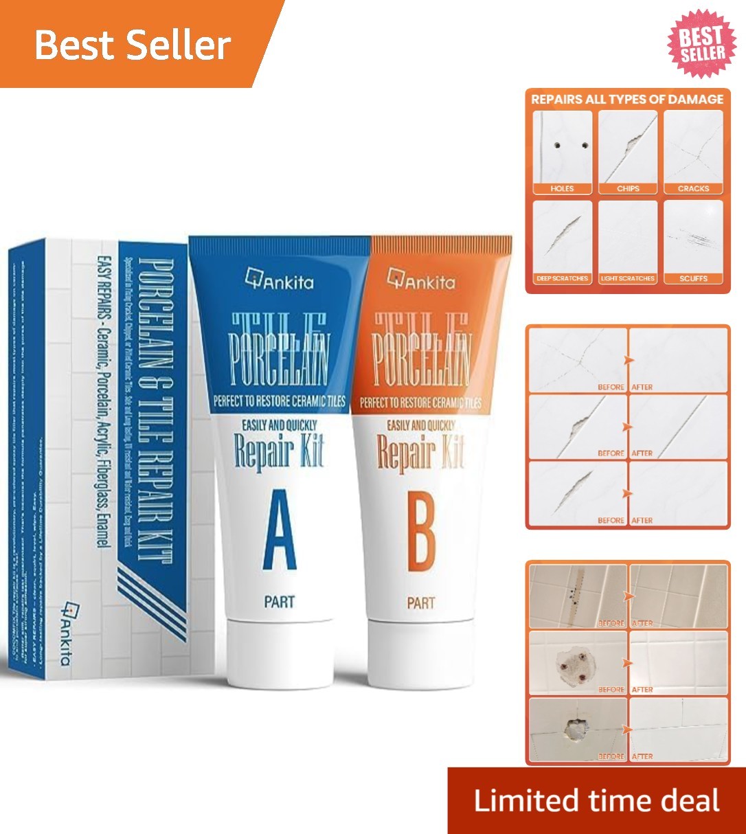 Paintable Waterproof Tile Repair Kit – For Instant Ceramic & Porcelain Fixes