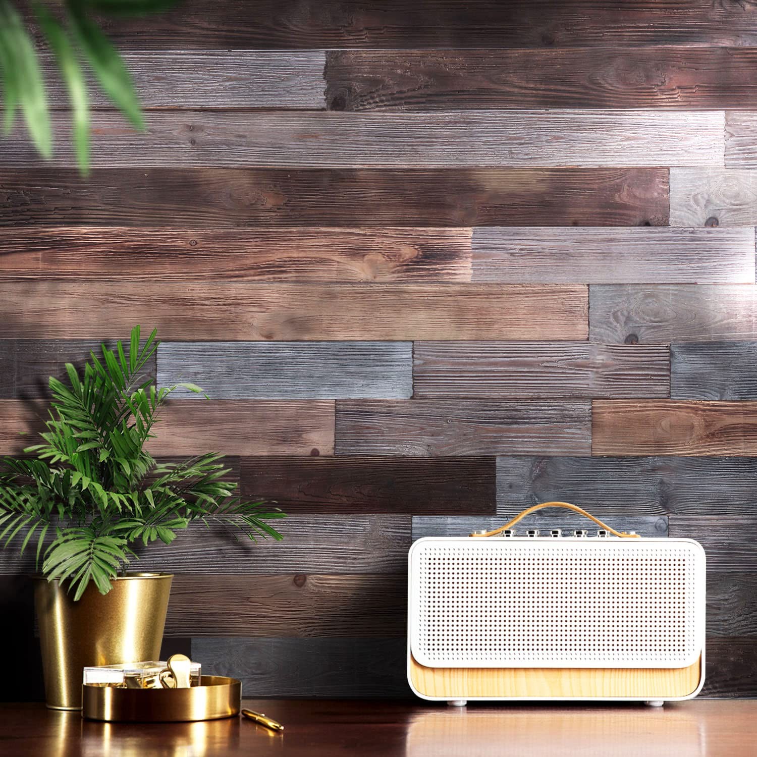 Holydecot Nail Up Paneling Wood Wall Panels, Real Solid 10 Sq Ft, Brown Gray