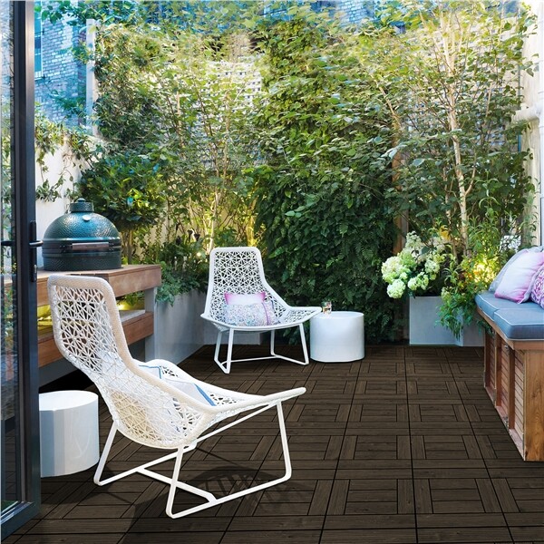 12×12” 27pcs Deck Patio Tiles Interlocking Wood Flooring Pavers Tiles Black