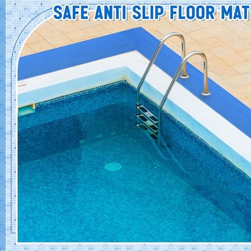 1.3×10 ft Non‑Slip Pool Drainage Floor Mat, 16″ x 118″ (Rectangular) Blue