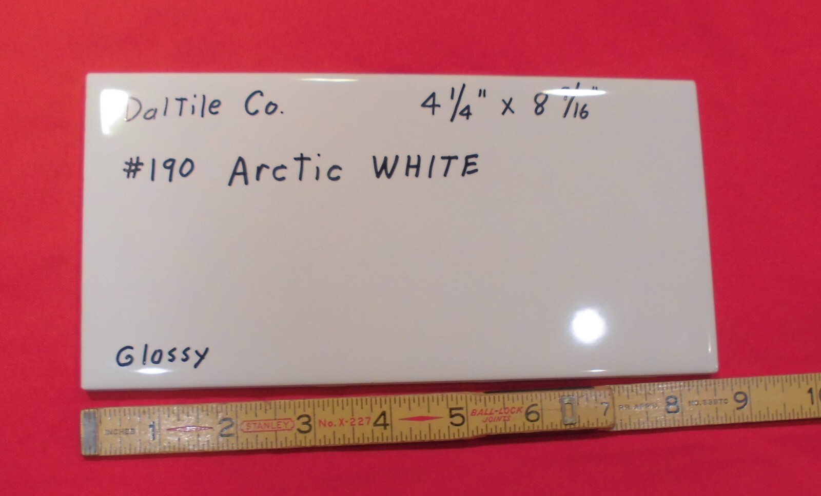 1 pc. Arctic White: 4-1/4″ X 8-9/16″ Glossy Ceramic Tiles by Daltile #190, NEW