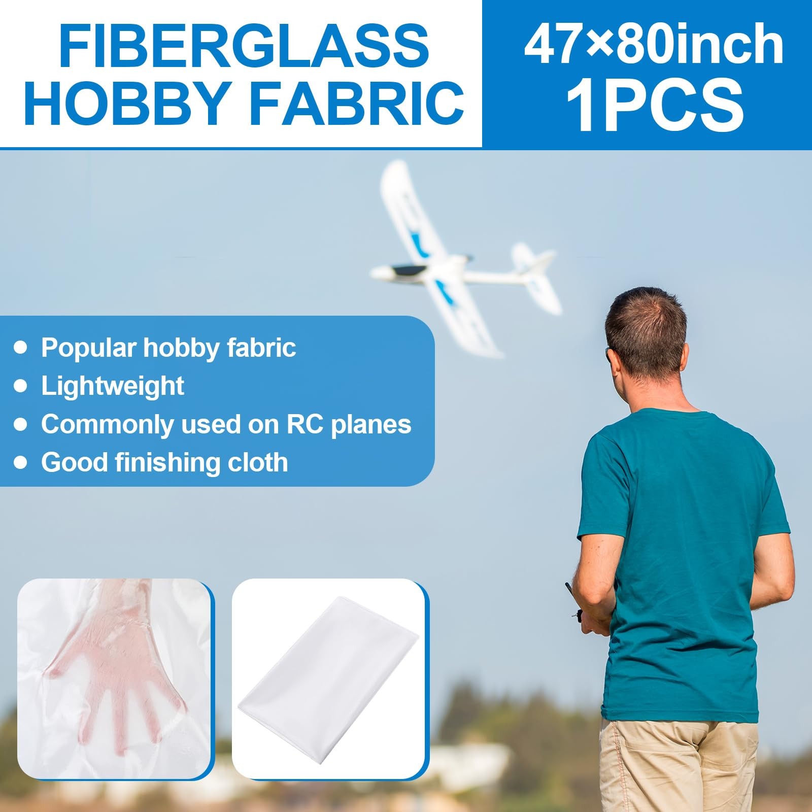 SATINIOR 1 Pcs Lightweight Fiberglass Cloth 0.75 oz x 47″ W x 80″ plain weave