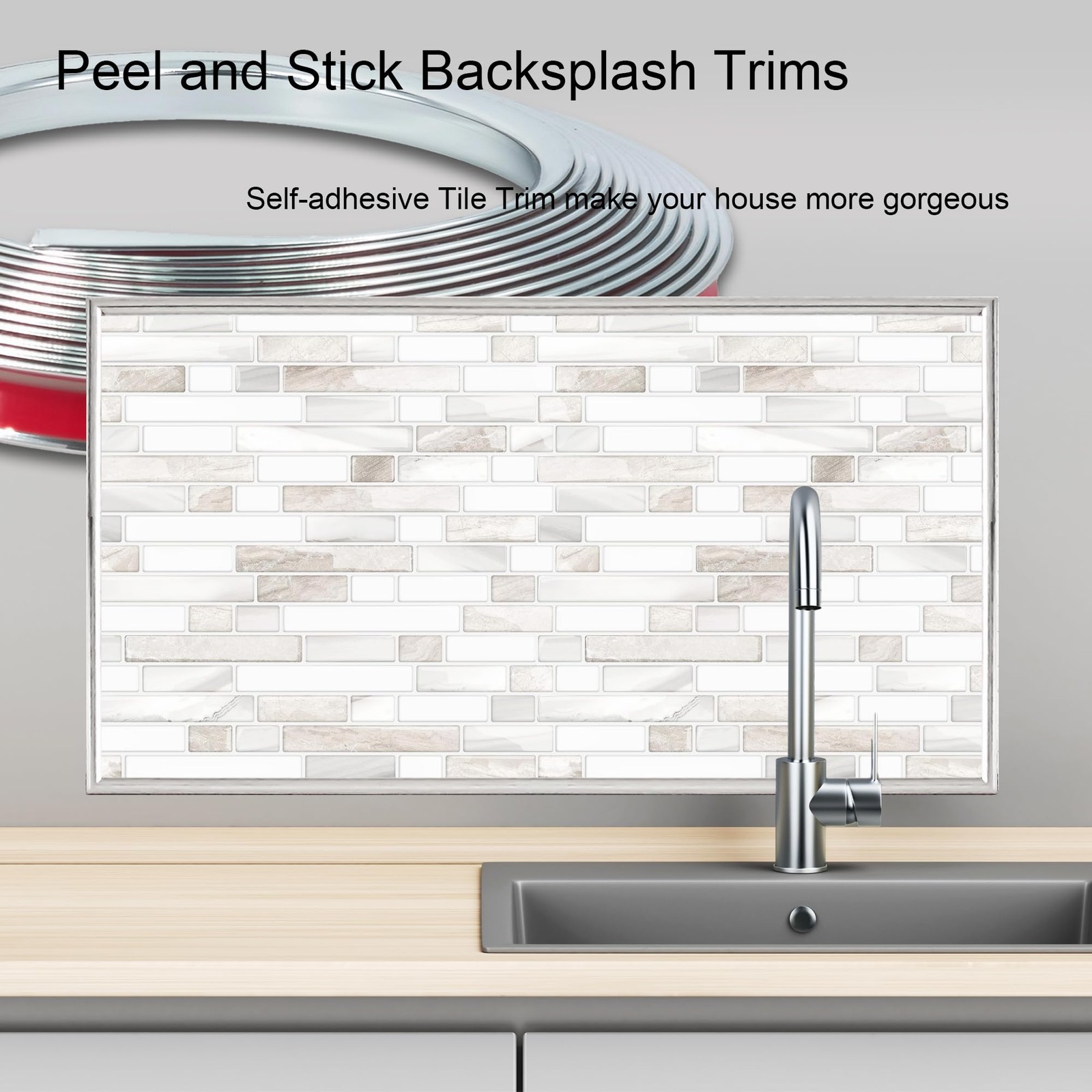 20ft Outside Vinyl Corner Trim Peel and Stick for Tile and Wall Edges, Decora…