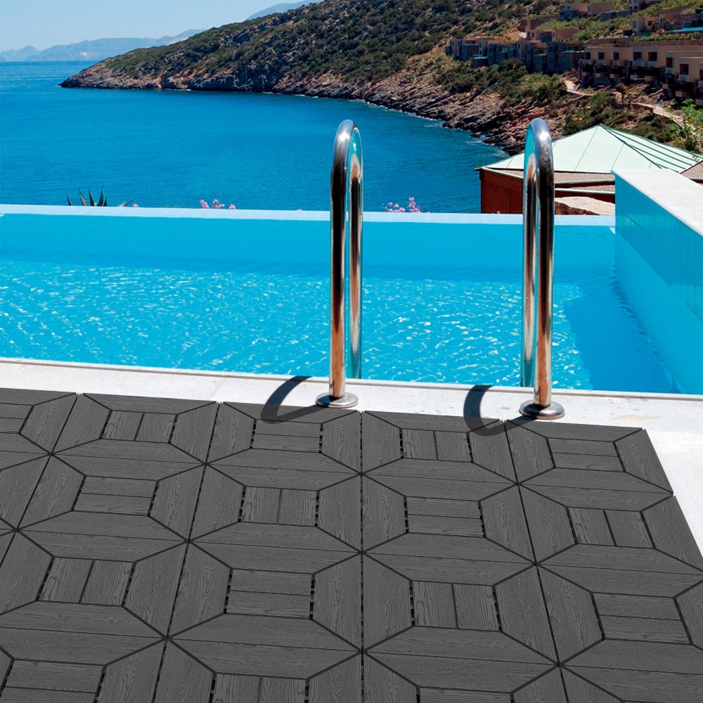 12 Inch Interlocking Deck Tiles Dark Gray Polypropylene DIY Floor Tiles