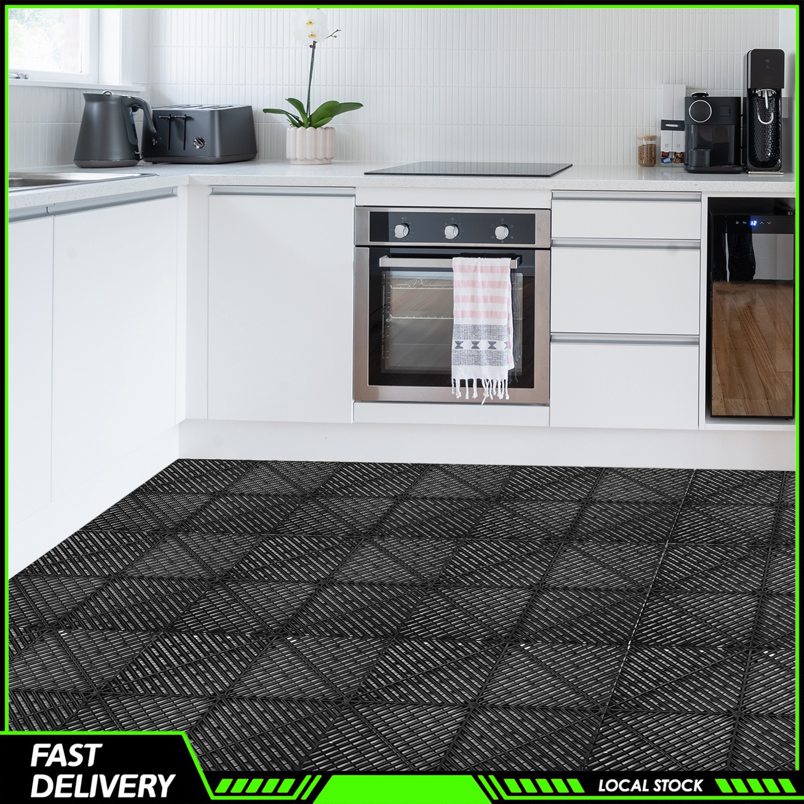 50 PCS 15.75×15.75” Black Interlocking Garage Floor Tile Vented Water Drainage