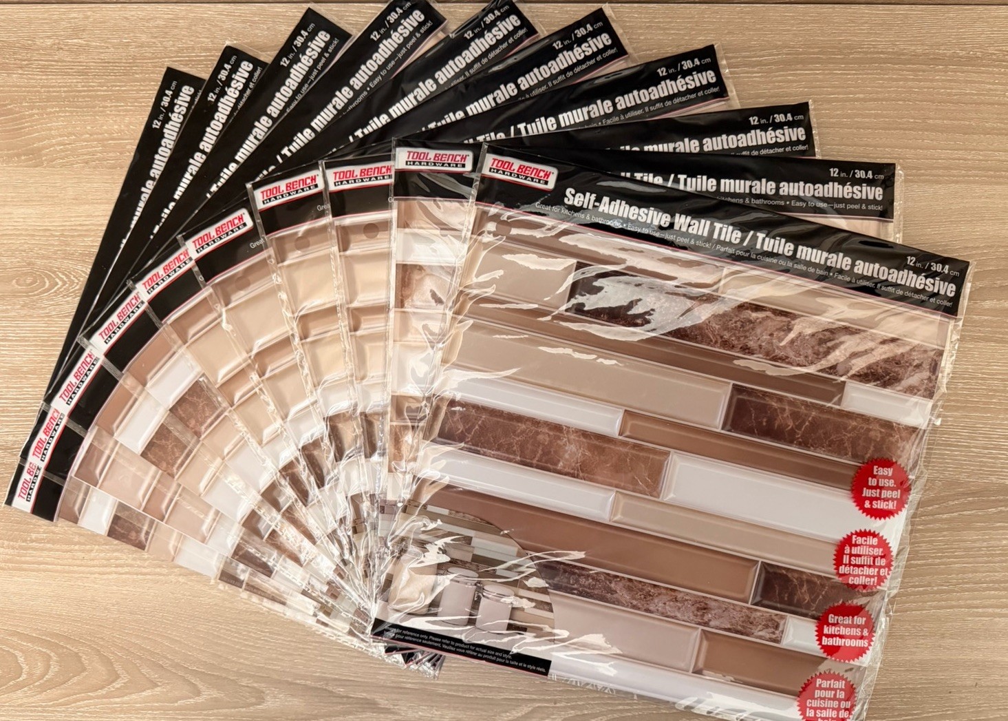 Lot Of 15 Tool Bench Self-Adhesive Wall Tile 12×12” Peel &Stick Backsplash Brown