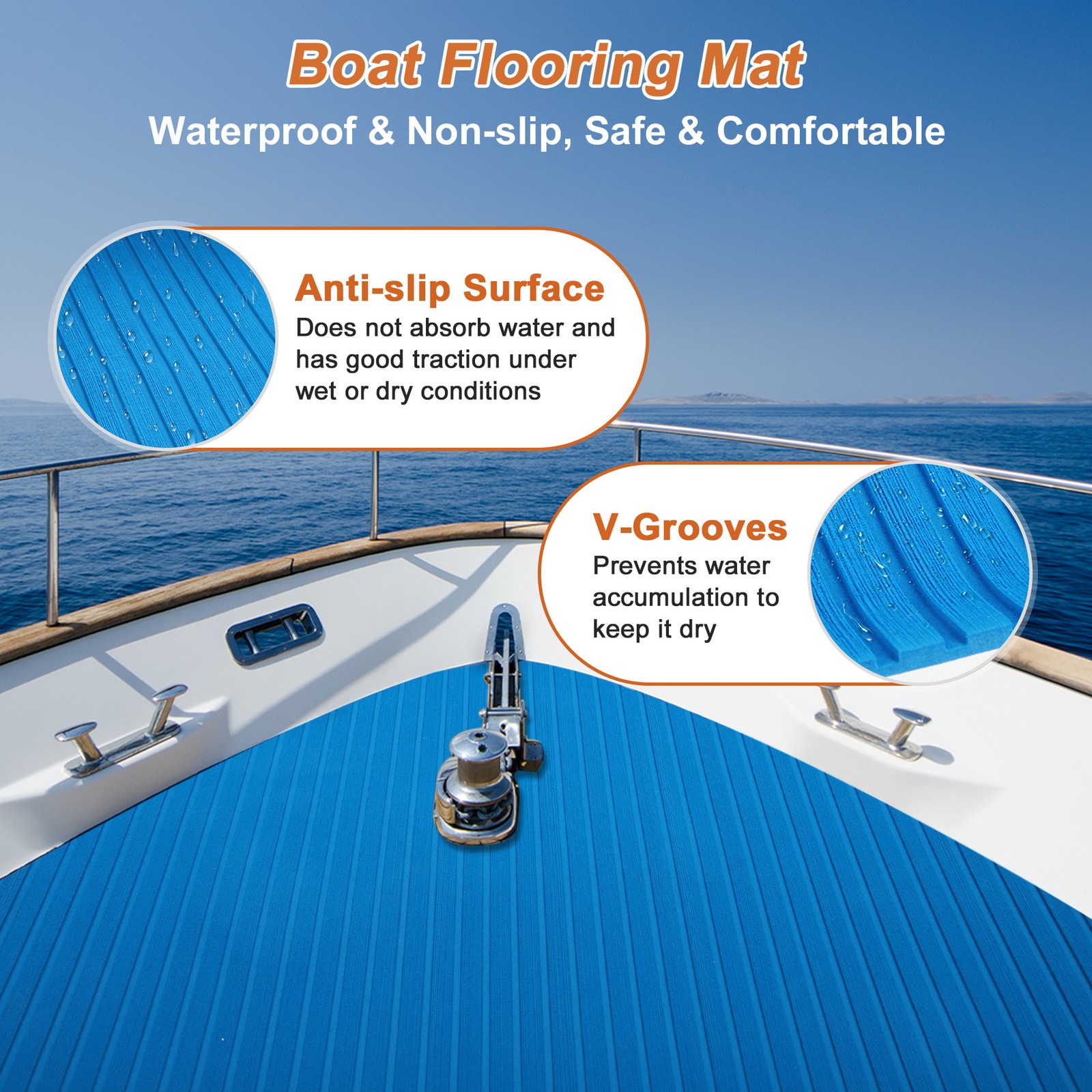 Self-adhesive EVA floor 244×60 cm for boats, blue stripes