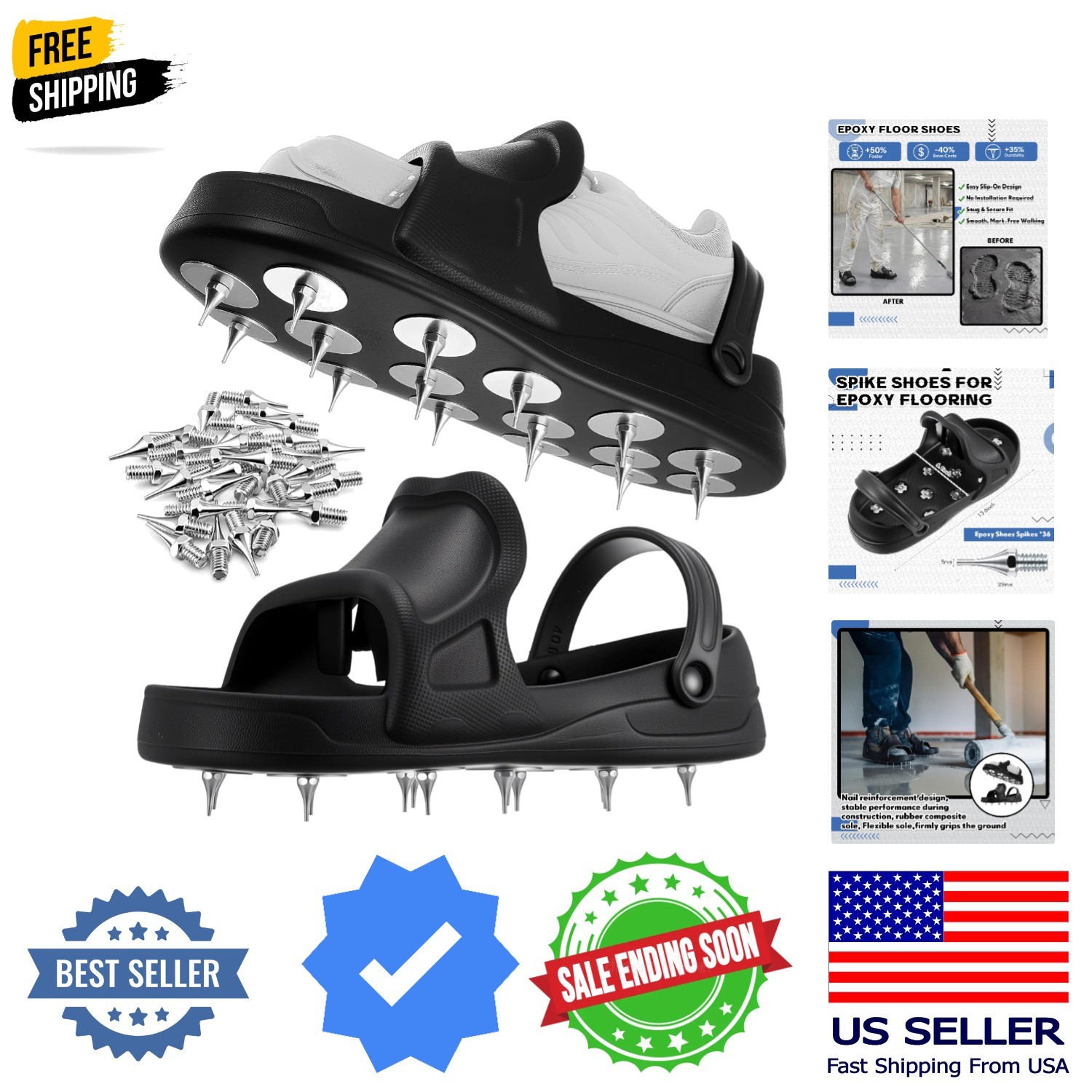 Epoxy Spiked Shoes,Includes 36 Replaceable Spikes, with Heel Strap‌ for Epoxy…