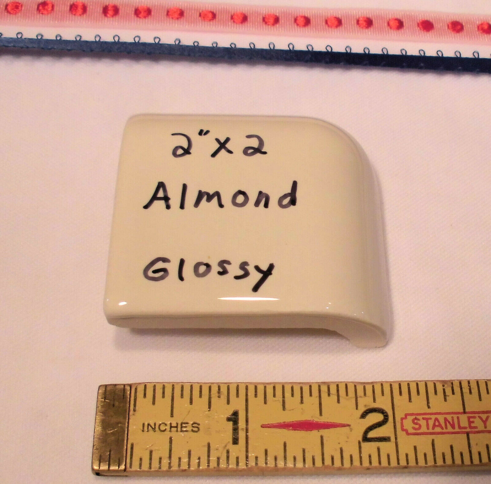 1 pc. *Gloss Almond* Ceramic Bullnose Outside Corner Tile 2″ X 2″ Daltile & A.O.