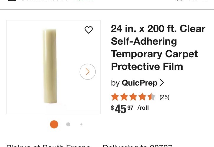 Carpet Self-Stick Plastic Carpet Protection 24in”x200ft’ Quicprep Made In USA