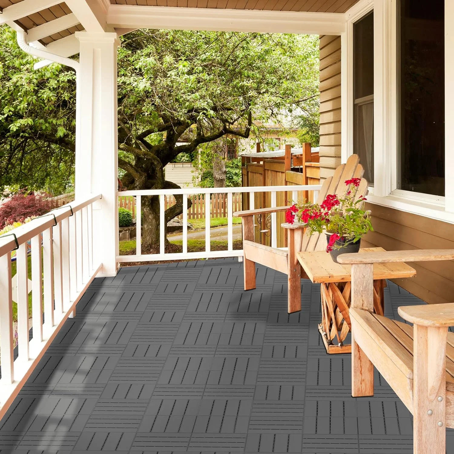 Goovilla Plastic Interlocking Deck Tiles, 9 Pack , 12″x12″ Waterproof Outdoor Fl