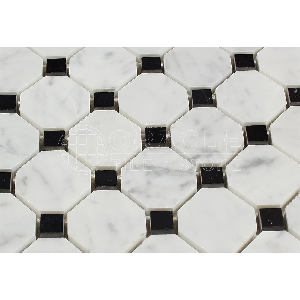 Carrara White Italian (Bianco Carrara) Marble Octagon Mosaic Tile