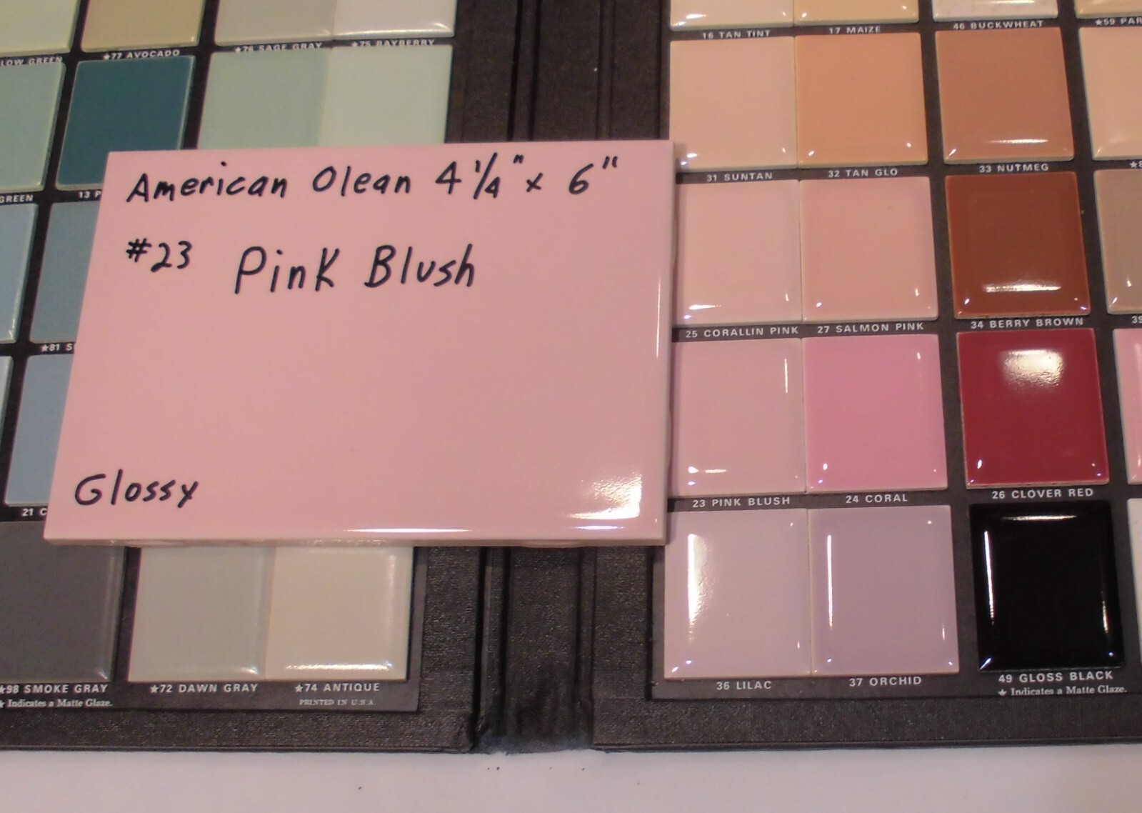 1 pc. Vintage *Pink Blush* Glossy Ceramic Tile #23 by American Olean 4-1/4″ X 6″